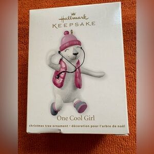 NIB 2012 Keepsake Polar Bear Ornament “One Cool Girl” with Pink Accents